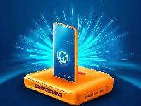 Un smartphone sur une box orange.